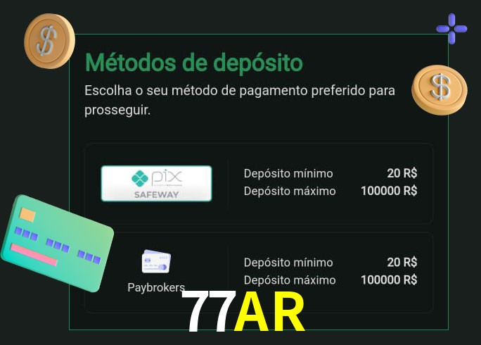 O cassino 77AR oferece uma grande variedade de métodos de pagamento